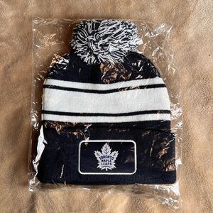 TORONTO MAPLE LEAFS Hockey Blue and White Striped Knit Pom Pom Winter Toque
